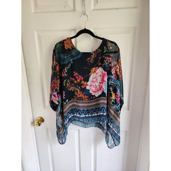Beyond Capri OS Blue Silk Sleeveless cape blouse - Picture 1 of 5